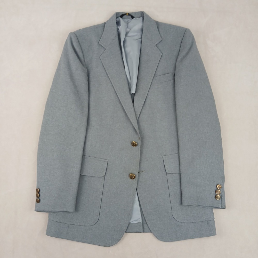 VTG Haggar 38 Mens Blazer USA‎ Metal Button Gray 19x30 FLAWS
